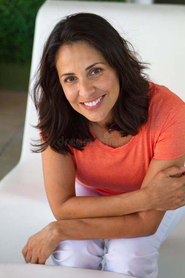 Beautiful Mature Hispanic Woman Smiling. Stock Photo Image of beauty