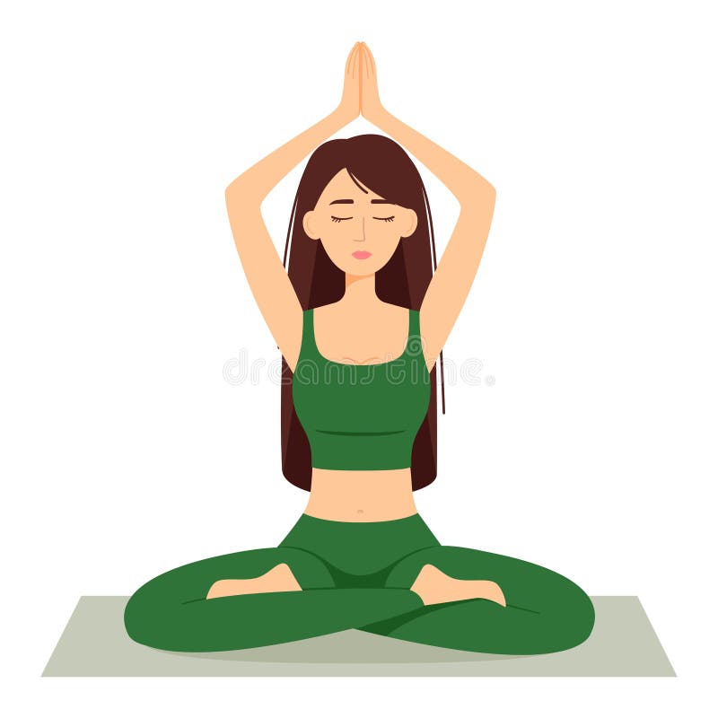 Meditating Woman. Girl in Lotus Position Practicing Yoga, Vector  Illustration Stock Vector - Illustration of relaxation, hair: 219965133