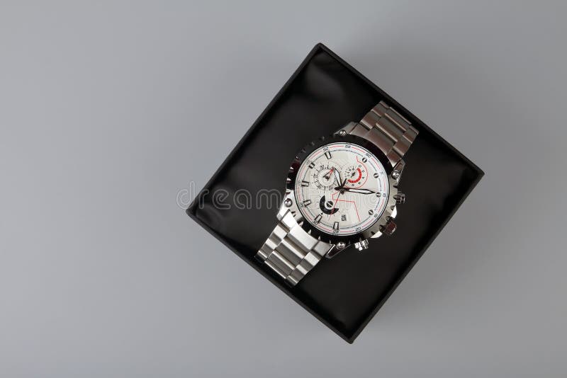 Beautiful Men`s wrist metal watch royalty free stock photography