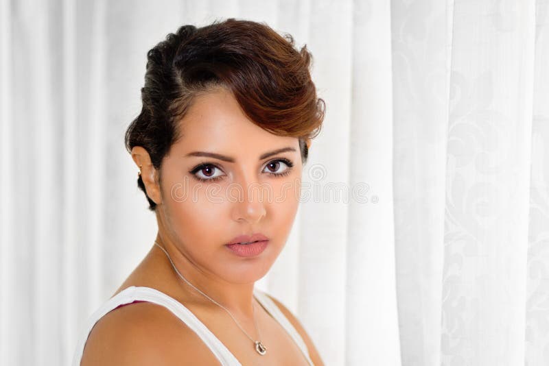 Beautiful Middle Eastern Woman Stock Image - Image of contact, curtain
