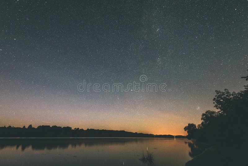 Beautiful milky way galaxy on a night sky and silhouette of tree