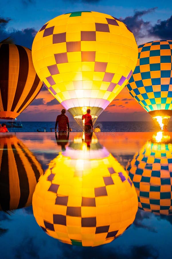 Beautiful Mini Air Balloon and Water Reflection Editorial Photography