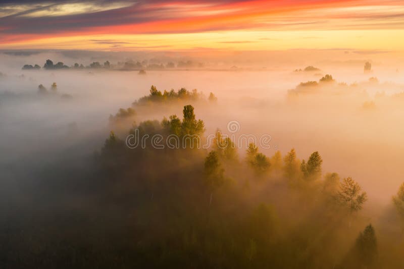 Beautiful misty dawn in the spring on the river. royalty free stock photography