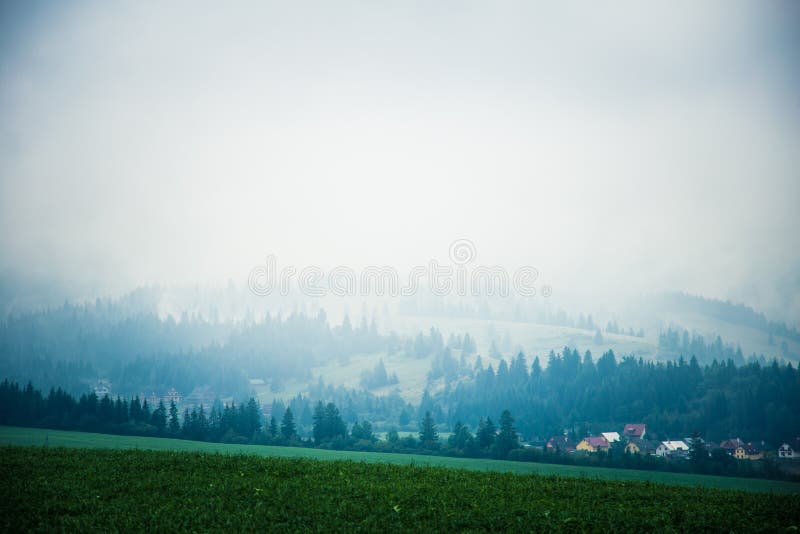 Krásna hmlistá slovenská horská scenéria v Nízkych Tatrách