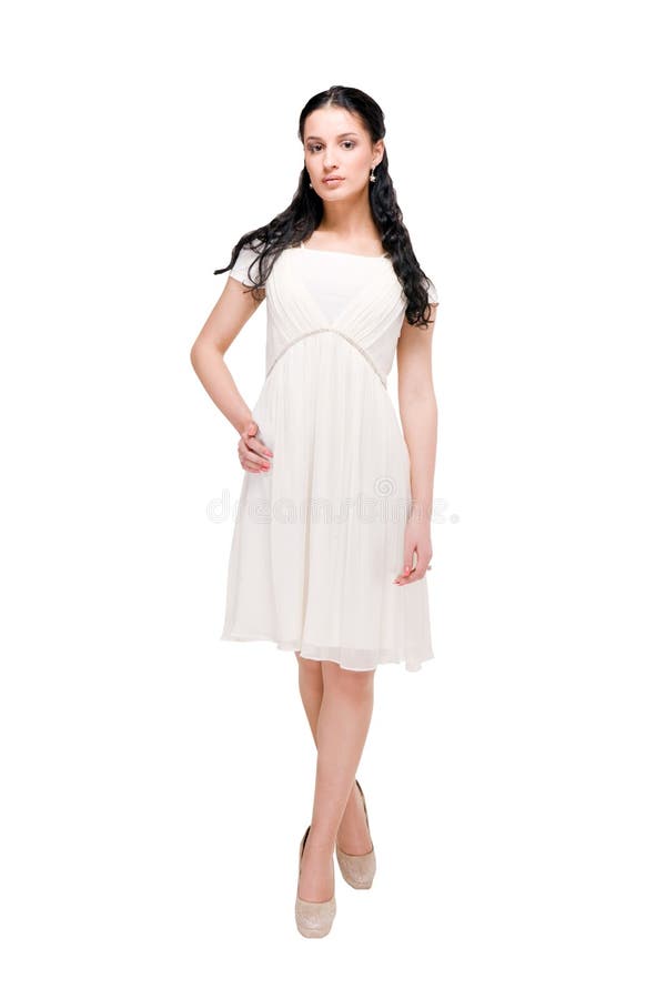 Beautiful model in dress on white