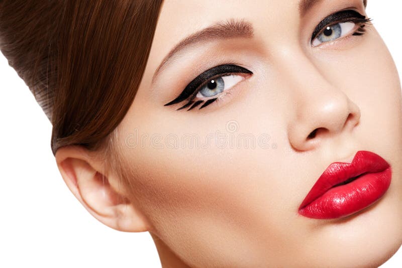 Beautiful model face, glamour make-up & lips