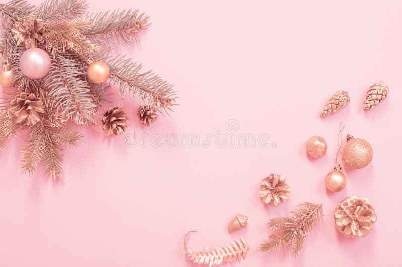 Beautiful Christmas Background in Gold and Pink Colors Stock Photo - Image  of decor, card: 192365866