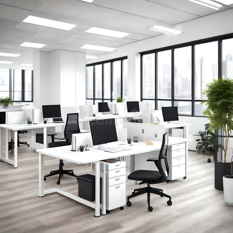 Beautiful modern clean office - image royalty free illustration.