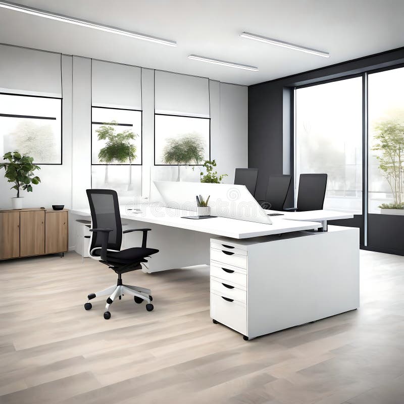 Beautiful modern clean office - image vector illustration.
