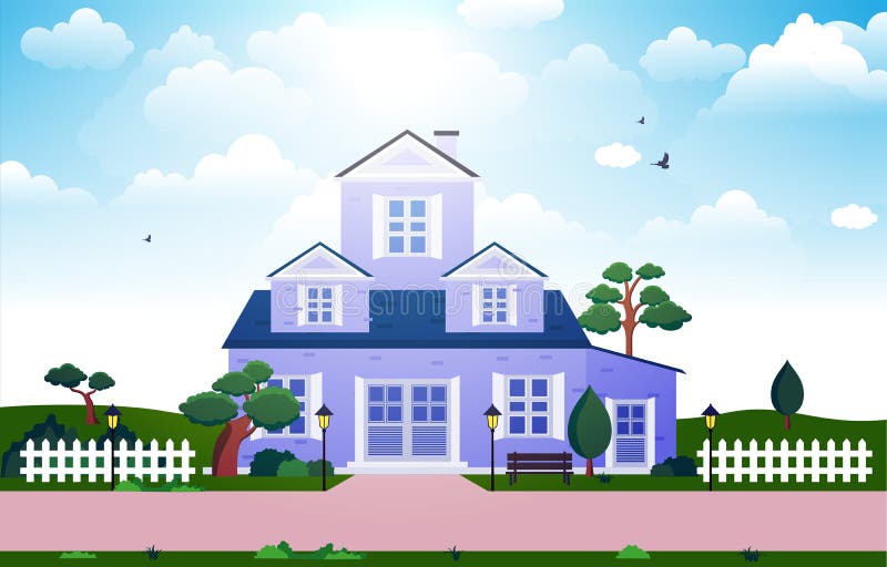 Beautiful Modern House Exterior Facade Yard Residential Illustration royalty free illustration Beautiful Modern House Exterior Facade Yard Residential Illustration royalty free illustration