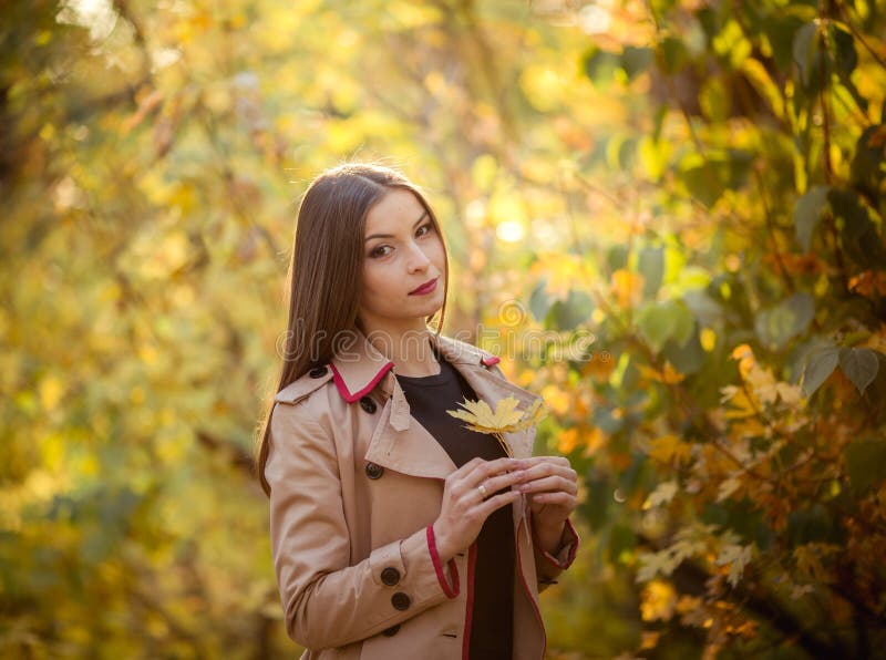 Beautiful Modest Brunette Young Girl in Autumn Stock Image - Image of ...