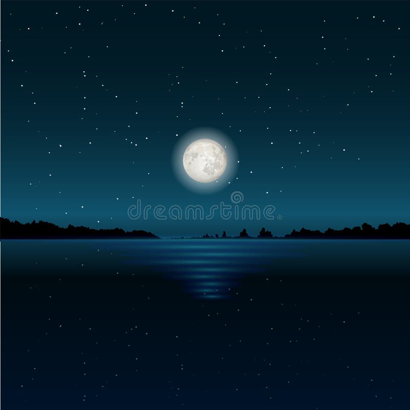 Beautiful moon glade on lake water, vector illustration