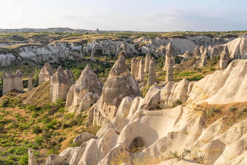 Beautiful morning at Love valley, Goreme town in Cappadocia, central Anatolia of Turkey