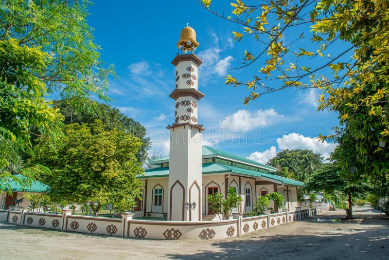 Beautiful mosque on the street in the village at tropical island stock photography Beautiful mosque on the street in the village at tropical island stock photography