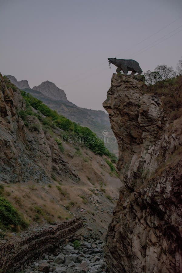 Beautiful mountain landscape with the bear monument. Mountain range