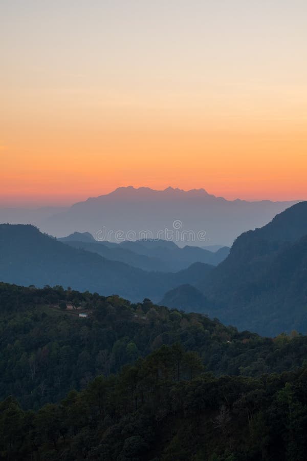 Beautiful mountain landscape at sunset at Monson viewpoint Doi AngKhang, Chaingmai Thailand stock photography Beautiful mountain landscape at sunset at Monson viewpoint Doi AngKhang, Chaingmai Thailand stock photography