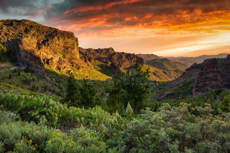Beautiful Mountains on the Island of Gran Canaria in Spain at Sunset