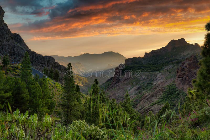 Beautiful Mountains on the Island of Gran Canaria in Spain at Sunset