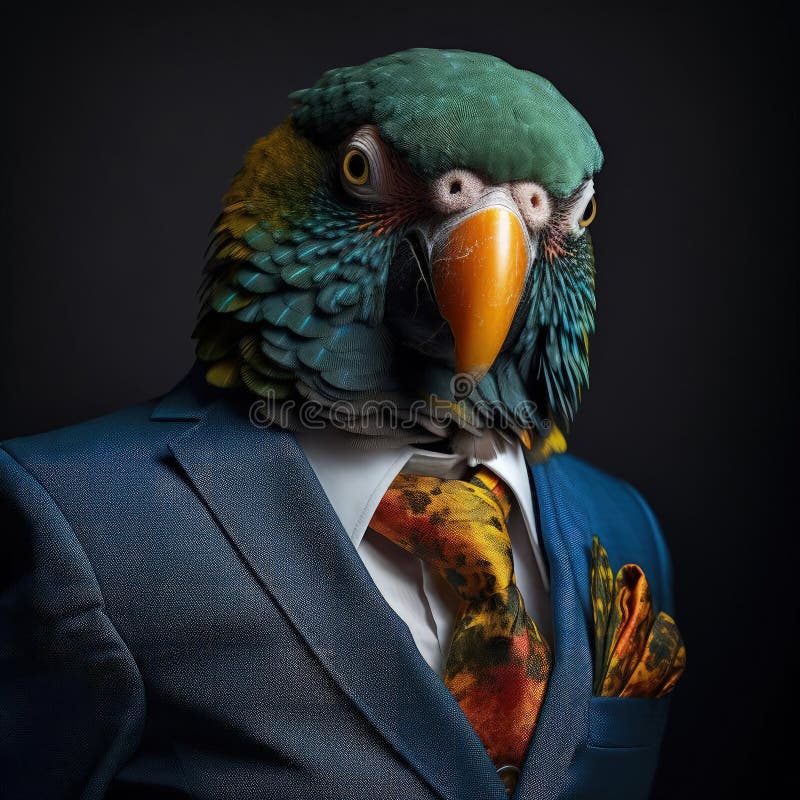 Parrot in suit and tie stock photo. Image of character 299953588