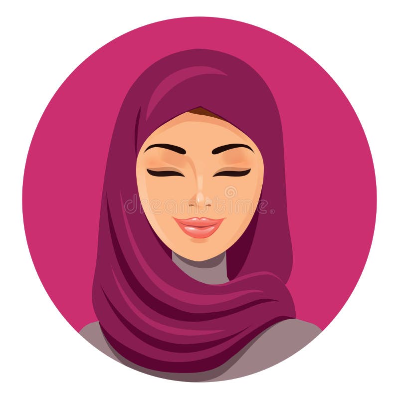 Beautiful Muslim Arab Woman In Hijab  Closing Her Eyes 