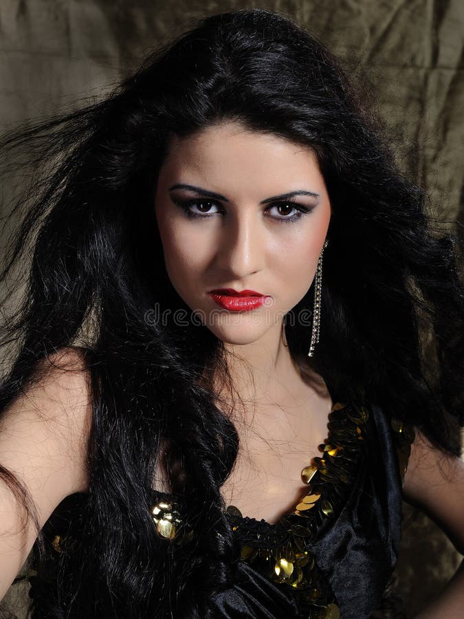 Beautiful muslim woman with long black hair