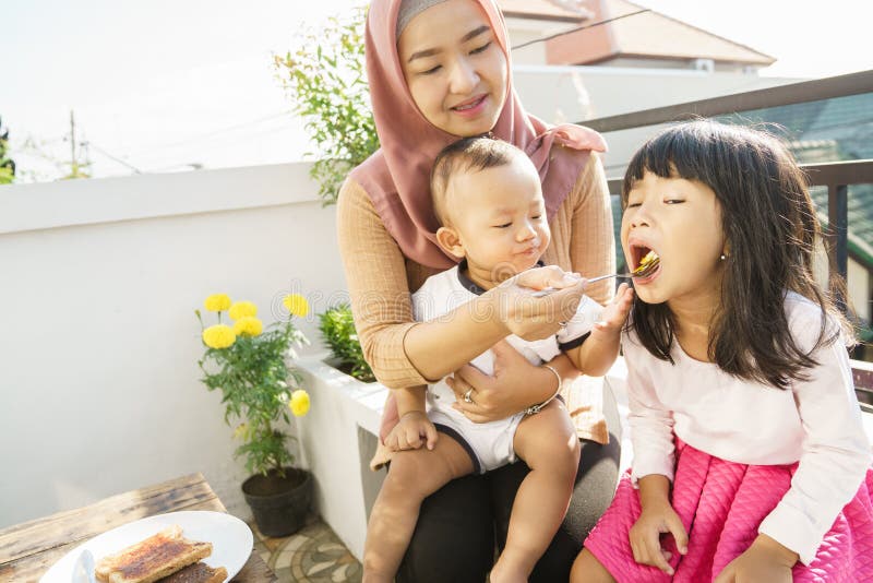 Muslim Woman and Kids Breakfast Stock Image - Image of apartment ...