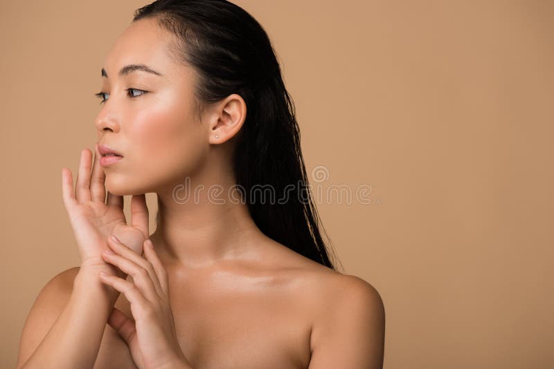 Asian Looking Down Nude - Beautiful Naked Asian Girl Looking Away Stock Photo - Image of natural,  purity: 173104992
