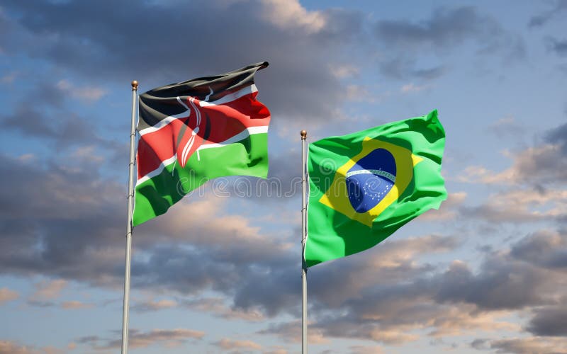 Beautiful national state flags of Kenya and Brazil stock illustration