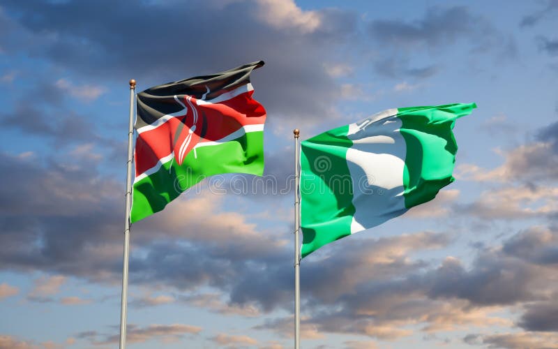 Beautiful national state flags of Kenya and Nigeria royalty free illustration
