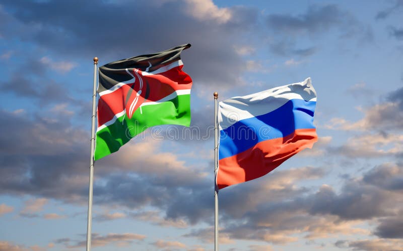 Beautiful national state flags of Kenya and Russia vector illustration