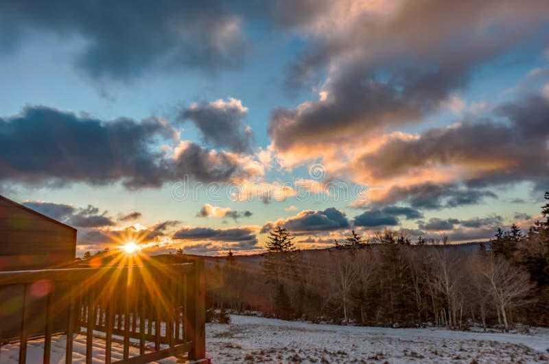 Beautiful nature sunrise at snowshoe west virginia ski resort stock photos Beautiful nature sunrise at snowshoe west virginia ski resort stock photos