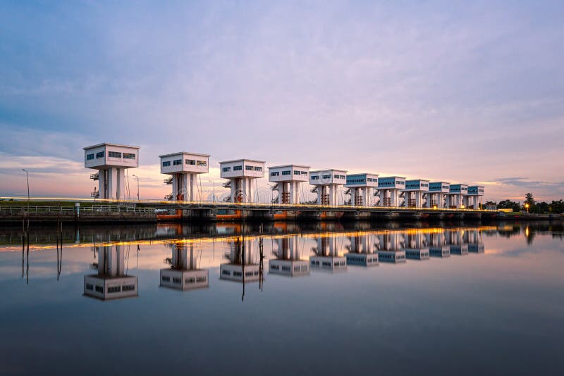 Beautiful nature with sunset at Floodgates, Nakhon Si Thammarat, Thailand