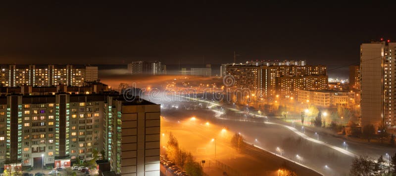 Beautiful Night Landscape with Fog in Zelenograd Sleeping Area of ...