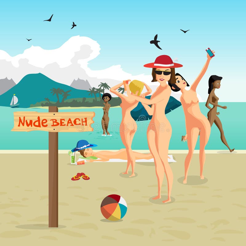 Beautiful nude women at the seaside. 