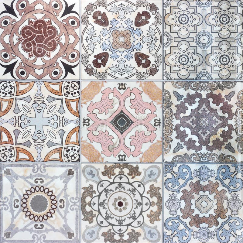 Beautiful Old Ceramic Tile Wall Patterns In The Park Stock Image
