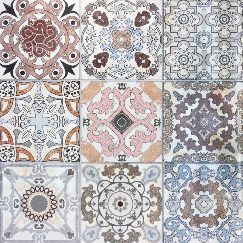 Beautiful Old Ceramic Tile Wall Patterns in the Park Stock Image