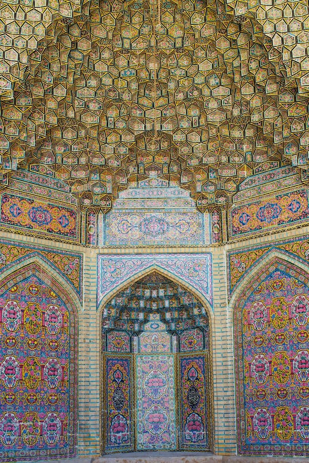 Beautiful old mosaic decorating exterior wall of the Nasir al-Mulk mosque in Shiraz, Iran. royalty free stock photo Beautiful old mosaic decorating exterior wall of the Nasir al-Mulk mosque in Shiraz, Iran. royalty free stock photo