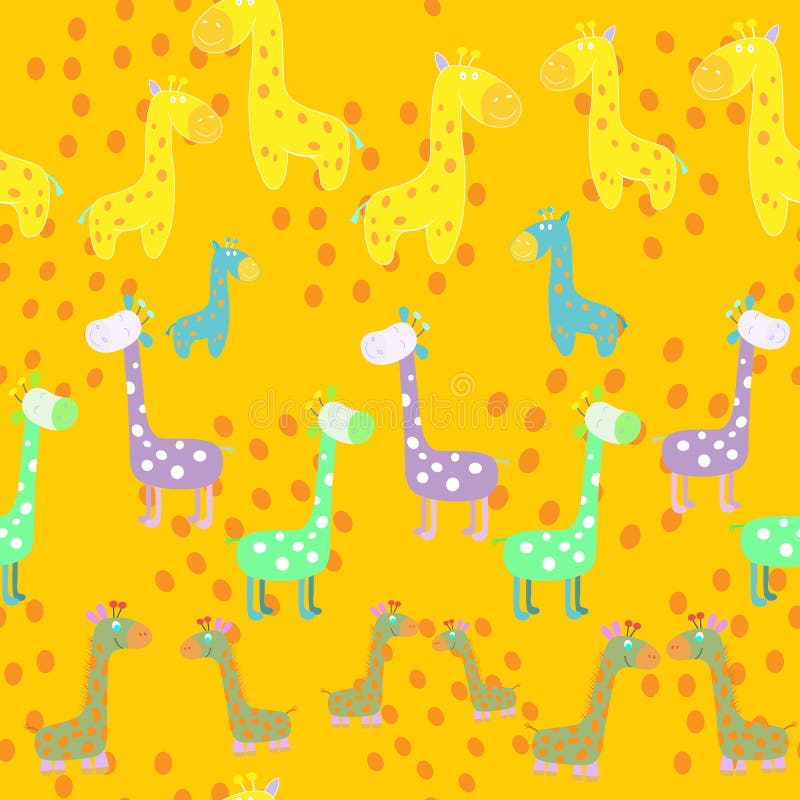 Beautiful Orange Pattern with Giraffes. Stock Illustration