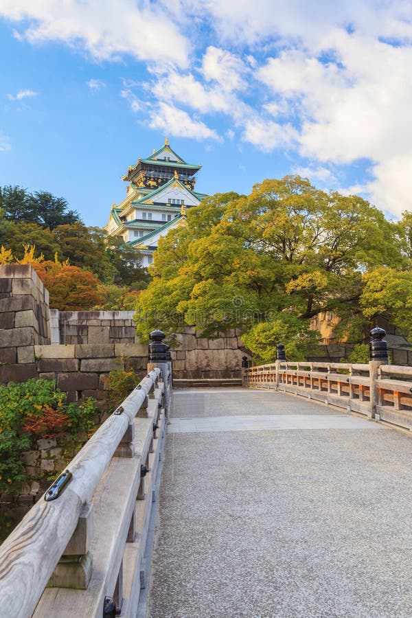 Beautiful of Osaka Castle in Osaka city with autumn leaves season