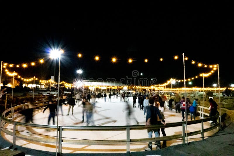 Beautiful Outdoor Ice Rink at Night with Lights Editorial Photo Image