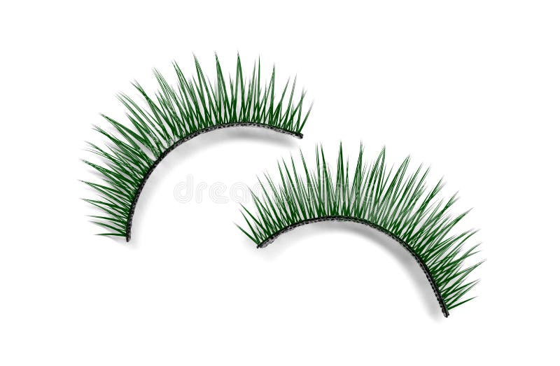 Beautiful Pair Of Green False Eyelashes On Background, Top View Stock