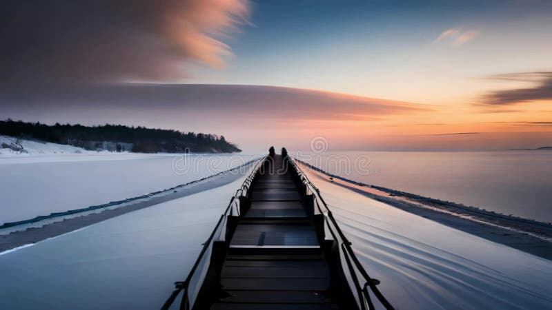 Beautiful panorama of the sky with orange reflections of sunset light and equipped with a beach underneath