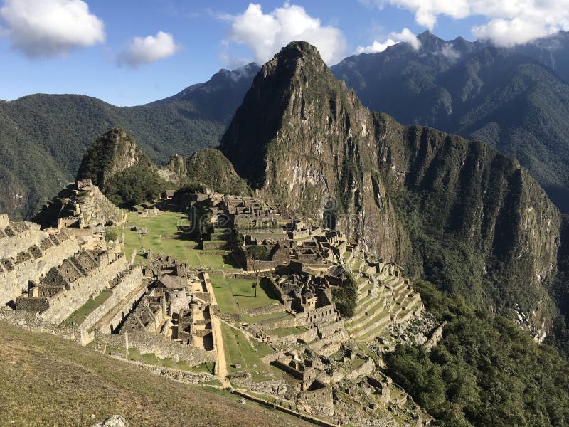 Beautiful panoramic view of famous mountains machu picchu peru, south america. Inca city, peruvian civilization. Green Landscape