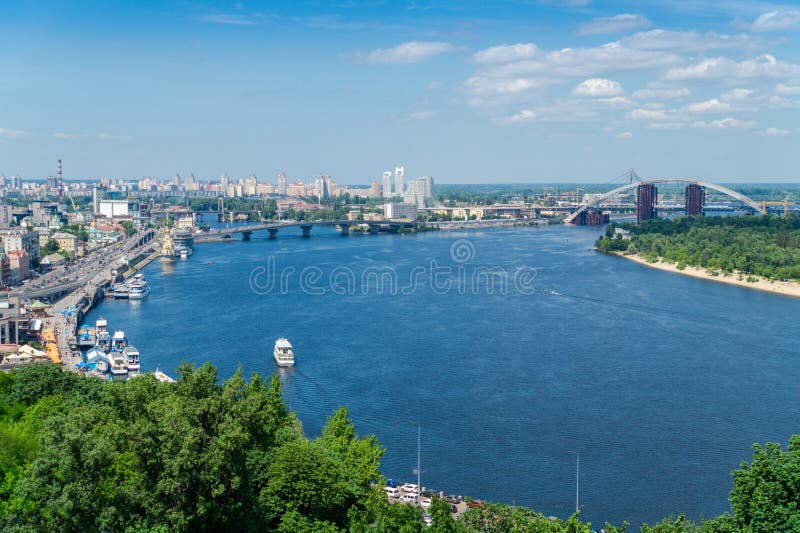 Beautiful Panoramic View on Postal Square and Dnieper River in Kiev