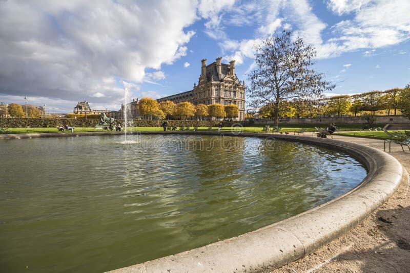 Beautiful Park in Paris with Water Pool Editorial Image Image of