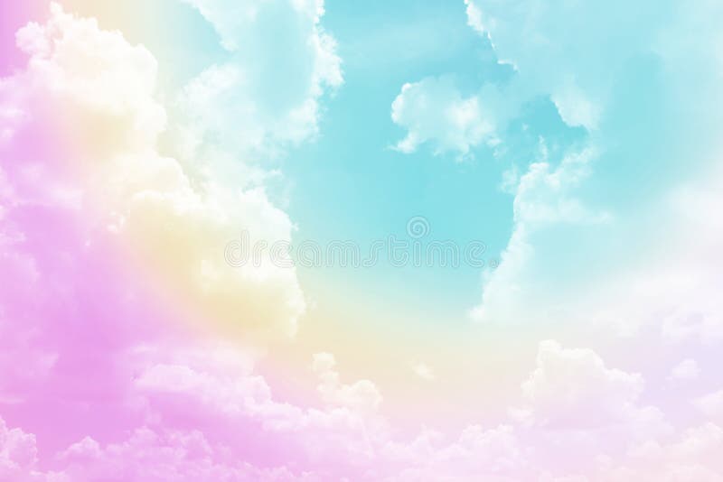 Beautiful Pastel Color with Rainbow Shade on White Fluffy Clouds ...