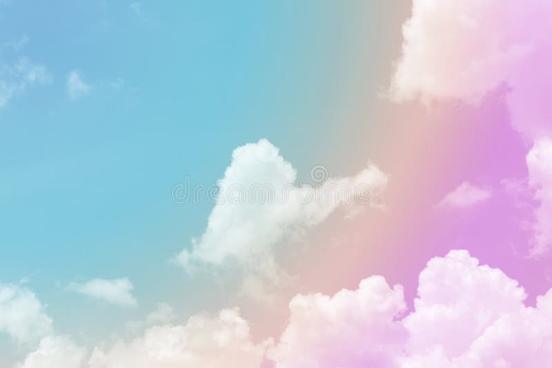 Beautiful Pastel Color with Rainbow Shade on White Fluffy Clouds ...