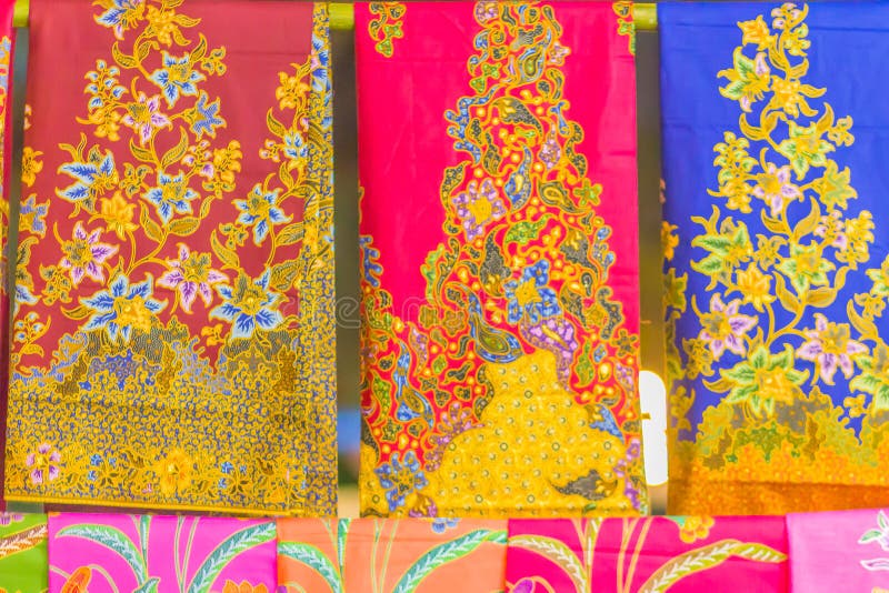Beautiful patterned on the southern Thai style garment, batik and clothing for sale at the local flea market. stock photography Beautiful patterned on the southern Thai style garment, batik and clothing for sale at the local flea market. stock photography
