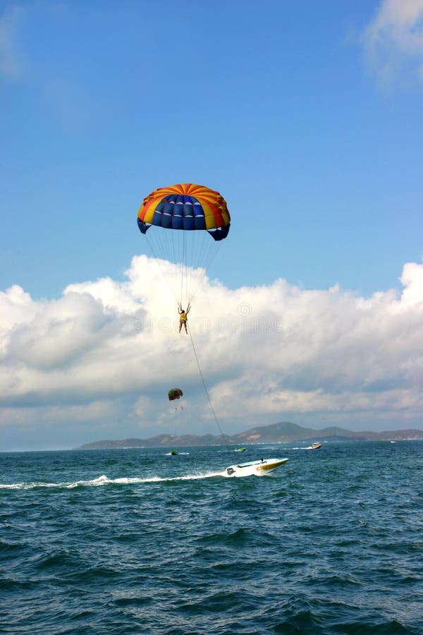 Beautiful And Peace Sea Parachute Jump Stock Photo - Image ...