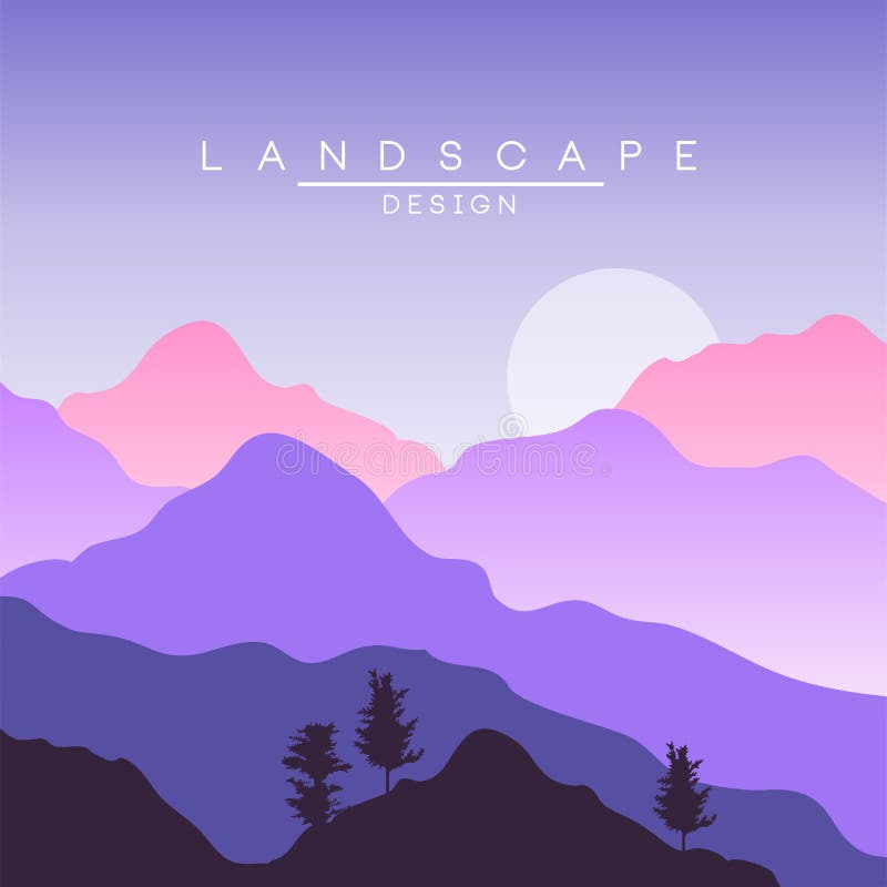 Beautiful Peaceful Landscape in Purple Colors, Nature Background for